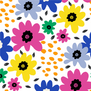 floral repeat pattern green orange pink blue and yellow