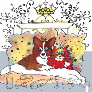 cat and a dog in bed illustration