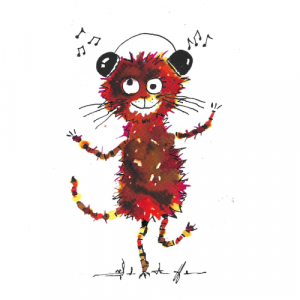 cat listening to music, cat illustration