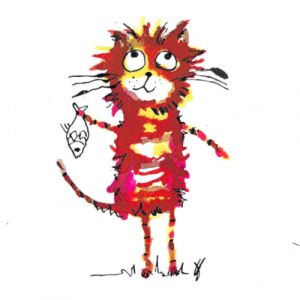 cat with a fish illustration