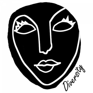 girls face black and white, diversity, illustration