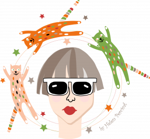 girl and cats illustration