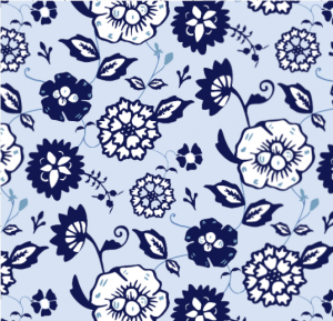 Blue-floral-half-drop-on-light blue