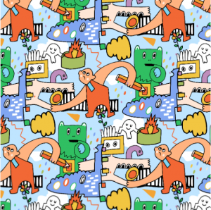 Doodle-pattern-repeat-colours-on-blue