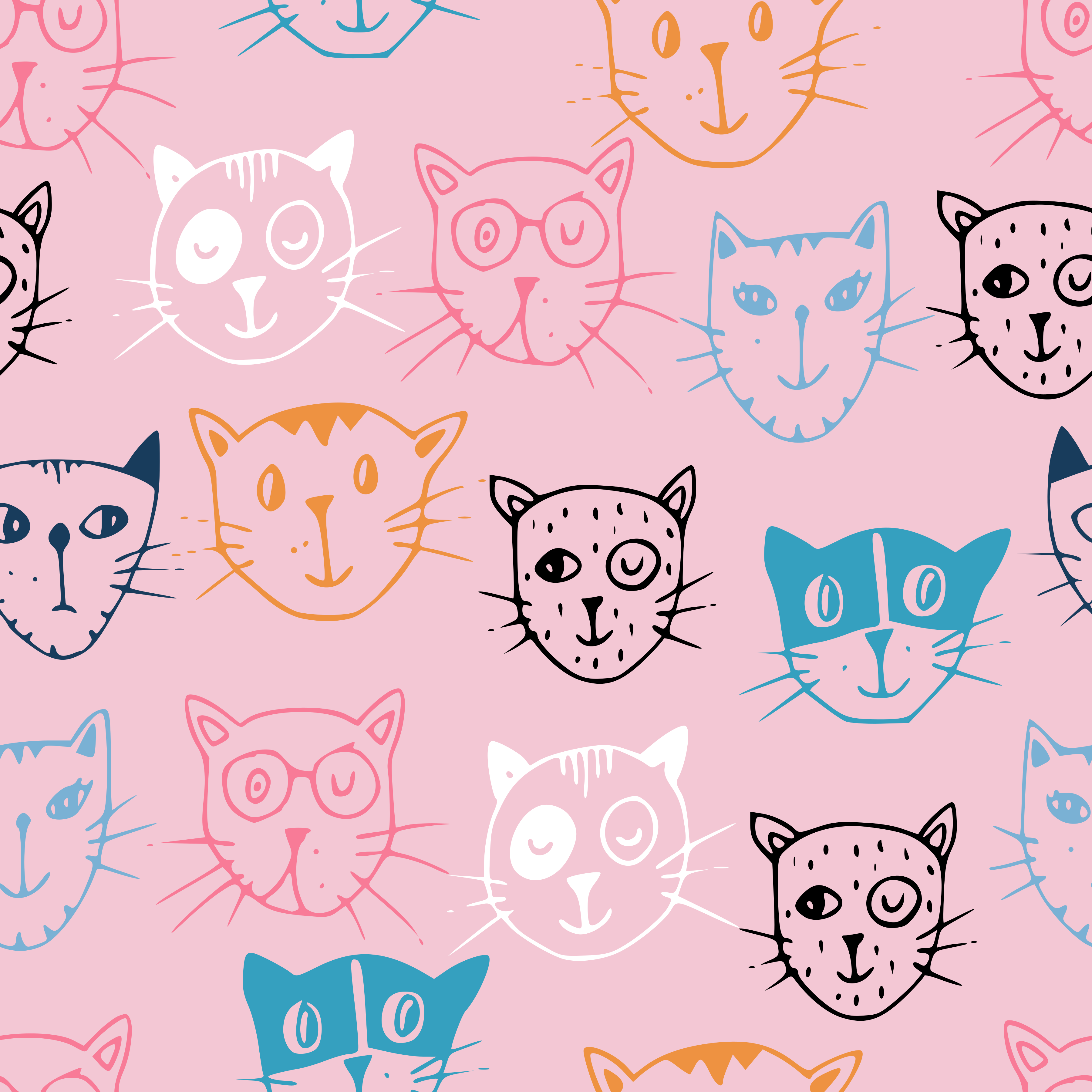 cat faces repeat pattern pink