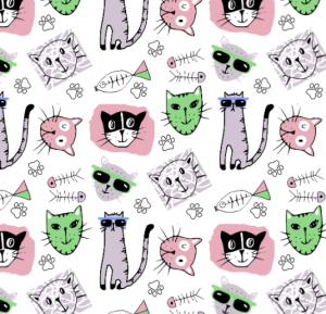cats repeat pattern pink white green