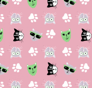 cats repeat pattern pink white green