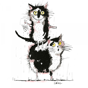 black and white cat illustration