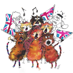 cats singing, watercolour illustration
