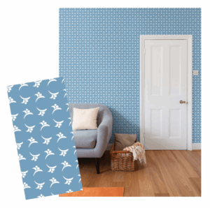 Example of a repeat tile pattern next to its seamless application on wallpaper